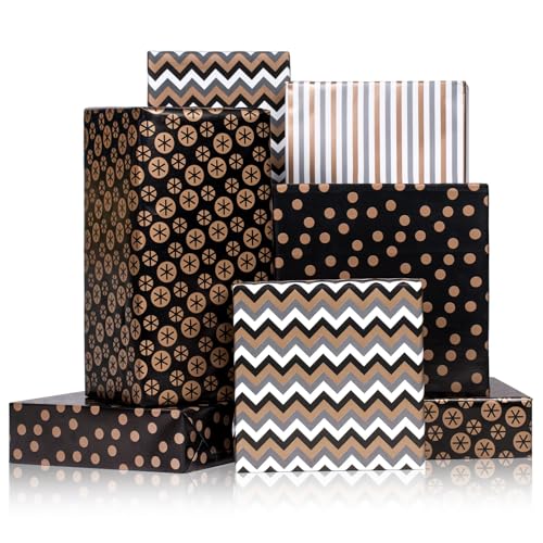 Larcenciel Geschenkpapier Geburtstag 8 Blatt, 4-Stil Schwarz Gold Geschenkpapier Set, Welle Streifen Metallisch Packpapier, Vintage Geschenkverpackung für Hochzeit, Party, DIY Craft, Ferien, 50x70cm Larcenciel Geschenkpapier Geburtstag 8 Blatt, 4-Stil Schwarz Gold Geschenkpapier Set, Welle Streifen Metallisch Packpapier, Vintage Geschenkverpackung für Hochzeit, Party, DIY Craft, Ferien, 50x70cm von Larcenciel