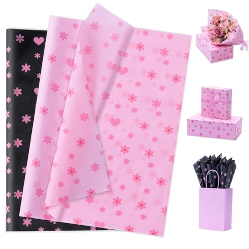 Larcenciel Herzblumen Seidenpapier, 60 Blatt Vintage Gänseblümchen Seidenpapier Verpackungsmaterial, Schwarz Rosa Geschenkpapier für Geburtstage Babyparty Hochzeit Jubiläen Basteln Dekoration 50x35CM Larcenciel Herzblumen Seidenpapier, 60 Blatt Vintage Gänseblümchen Seidenpapier Verpackungsmaterial, Schwarz Rosa Geschenkpapier für Geburtstage Babyparty Hochzeit Jubiläen Basteln Dekoration 50x35CM von Larcenciel
