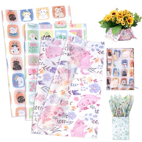 Larcenciel Katzen Seidenpapier, 60 Blatt Süß Katzen Blumen Seidenpapier Verpackungsmaterial, Lavendel Wildblumen Geschenkpapier Packseide für Geburtstage, Babyparty, Haustierparty, Basteln, 50x35CM Larcenciel Katzen Seidenpapier, 60 Blatt Süß Katzen Blumen Seidenpapier Verpackungsmaterial, Lavendel Wildblumen Geschenkpapier Packseide für Geburtstage, Babyparty, Haustierparty, Basteln, 50x35CM von Larcenciel