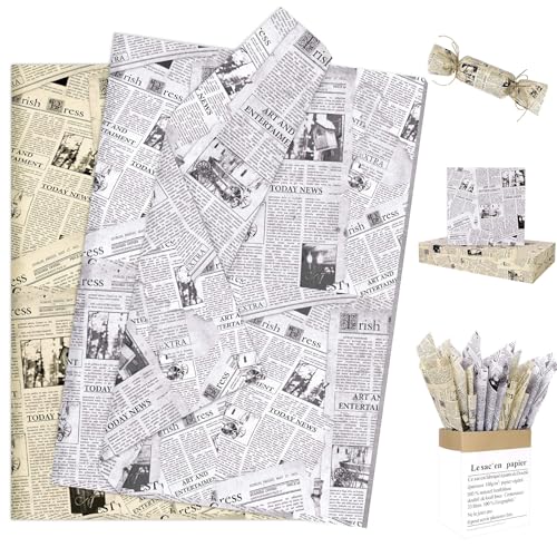 Larcenciel Seidenpapier 100 Blatt, Vintage Seidenpapier Verpackungsmaterial mit Zeitungsseidenpapier Motiven, Retro Schwarz Weiß Beige Geschenkpapier Packseide für Hochzeit Geburtstag Party (50×35CM) Larcenciel Seidenpapier 100 Blatt, Vintage Seidenpapier Verpackungsmaterial mit Zeitungsseidenpapier Motiven, Retro Schwarz Weiß Beige Geschenkpapier Packseide für Hochzeit Geburtstag Party (50×35CM) von Larcenciel