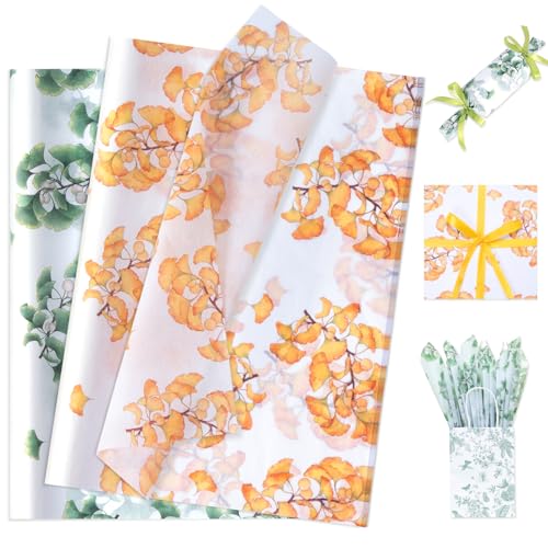 Larcenciel Seidenpapier Ginkgo Blatt, 60 Blatt Herbst Aquarell Seidenpapier Verpackungsmaterial, Orange Grün Geschenkpapier Packseide für Herbst Winter Geburtstage Hochzeit Basteln Partydeko, 50x35CM Larcenciel Seidenpapier Ginkgo Blatt, 60 Blatt Herbst Aquarell Seidenpapier Verpackungsmaterial, Orange Grün Geschenkpapier Packseide für Herbst Winter Geburtstage Hochzeit Basteln Partydeko, 50x35CM von Larcenciel