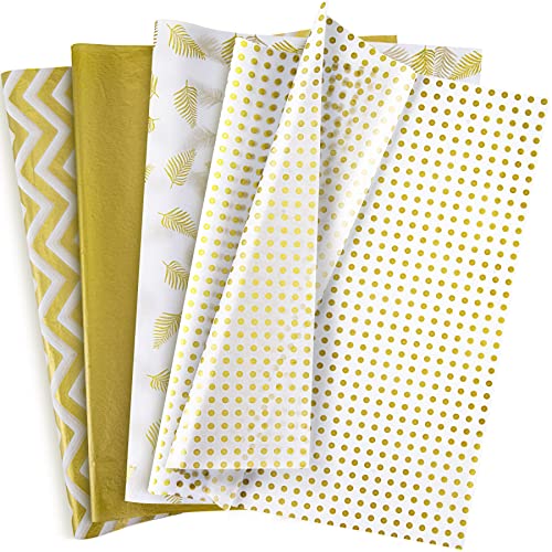 Larcenciel Seidenpapier Set, 120 Blatt Metallic Seidenpapier Goldenes Geschenkpapier Bastelpapier Geschenk Verpackungsmaterial für Hochzeit, Babyparty, Geburtstag, Weihnachten (50 x 35 cm) von Larcenciel