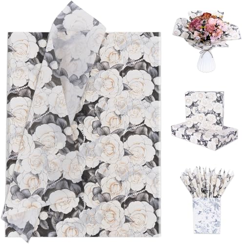 Larcenciel Seidenpapier Vintage Aquarell Blume, 60 Blatt Schwarz Beige Seidenpapier Verpackungsmaterial, Hübsch Camellia Geschenkpapier für Geburtstage Babyparty Hochzeit Jubiläen Basteln, 50x35CM Larcenciel Seidenpapier Vintage Aquarell Blume, 60 Blatt Schwarz Beige Seidenpapier Verpackungsmaterial, Hübsch Camellia Geschenkpapier für Geburtstage Babyparty Hochzeit Jubiläen Basteln, 50x35CM von Larcenciel