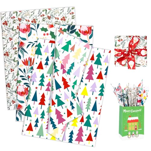 Larcenciel Seidenpapier Weihnachten, 60Blatt Bunt Seidenpapier Verpackungsmaterial zum Verpacken, Weihnachten Geschenkpapier Seidenpapier mit Pflanzliches Muster, Packseide für Neujahr Party, 50×35CM Larcenciel Seidenpapier Weihnachten, 60Blatt Bunt Seidenpapier Verpackungsmaterial zum Verpacken, Weihnachten Geschenkpapier Seidenpapier mit Pflanzliches Muster, Packseide für Neujahr Party, 50×35CM von Larcenciel
