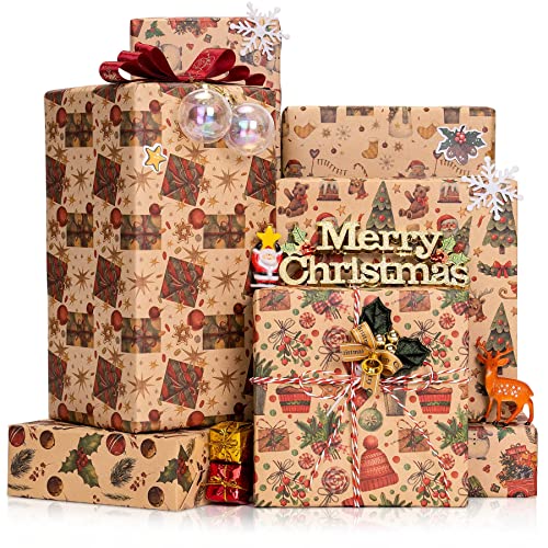 Larcenciel Weihnachten Geschenkpapier 6 Blatt, Weihnachtspapier mit Geschenkaufkleber, Braunes Vintage Kraftpapier mit Glöckchen Roten Früchten, Geschenkverpackungen für Neujahr, Urlaub (70 x 50 cm) Larcenciel Weihnachten Geschenkpapier 6 Blatt, Weihnachtspapier mit Geschenkaufkleber, Braunes Vintage Kraftpapier mit Glöckchen Roten Früchten, Geschenkverpackungen für Neujahr, Urlaub (70 x 50 cm) von Larcenciel