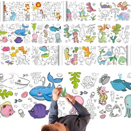 Kinder Malrolle 2er Set (300x30cm) - Schneidbare Zeichenrolle mit, Sticky Farbe Füllpapier，Ungiftiges DIY-Malpapier für Fenster/Wände - Kreativset für Kleinkinder, Schule & Bastelbedarf von LaresDay