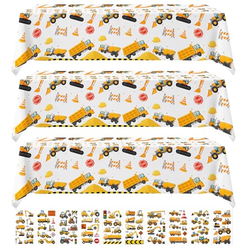 LaresDay 3X Bagger Tischdecke +10 Aufkleber | wasserdichte Plastiktischdecke für BAU-Deko | Baustellen-Kindergeburtstag Zuhause & Picknick | Tischdecke 2-5J Jungen von LaresDay