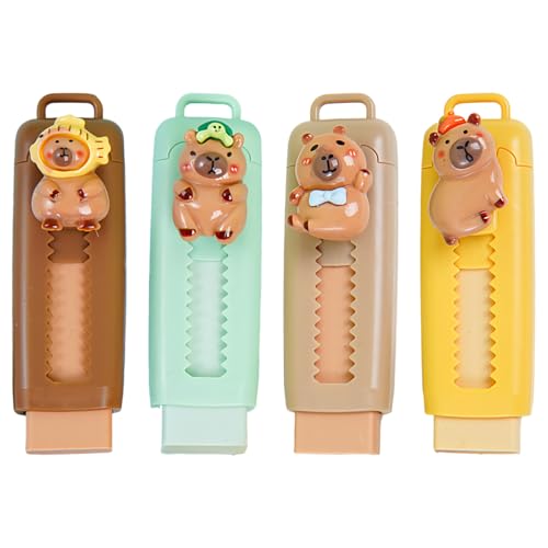 LaresDay 4 Stück Capybara Einziehbarer Radiergummi mit 4 Stück Radiergummi-Nachfüllungen，Einziehbarer Radiergummis mit Nachfüllungen für Kinder & Studenten | Lustiger Schulbedarf von LaresDay