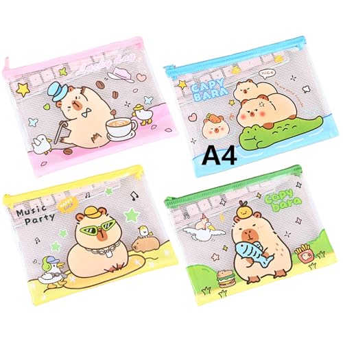 LaresDay 4 Stück Kids Dokumententasche mit Reißverschluss A4,Schönes Design, Wasserdichter Dokumentenbeutel für Dokumente, Quittung, Papier, Schule, Prüfungsblatt, Kosmetik, Reise,Kunst, 4 Farben von LaresDay