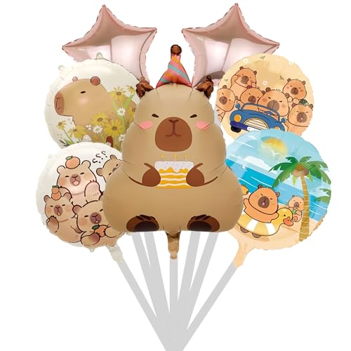 LaresDay 7er Set Capybara Alufolie Ballons | Niedliche 3D Tier-Luftballons mit Cartoon-Motiven | Metallic Geburtstagsdeko für Kinderparty, Hochzeit, Babyparty | Fotohintergrund von LaresDay
