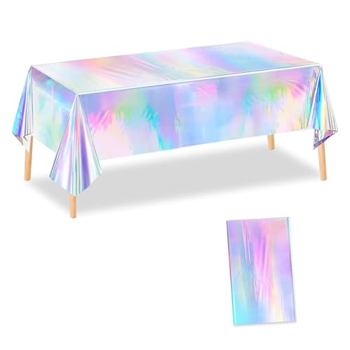 LaresDay Bunte Einweg-Party-Tischdecke aus Plastik, Irisierende Geburtstagstischdecke 137x274cm Rechteckig Wasserdichtes Tischtuch für Kinder Mädchen Jungen Geburtstagsfeier Deko (1) von LaresDay