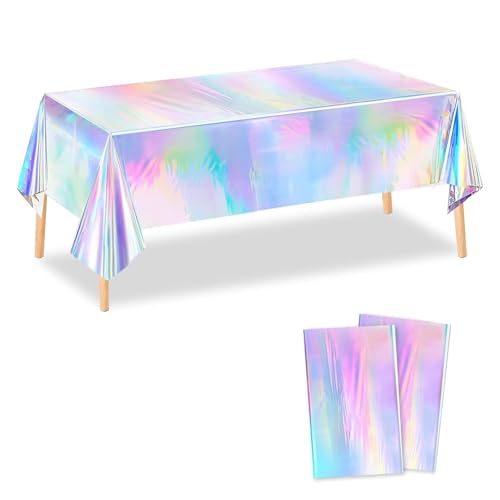 LaresDay Bunte Einweg-Party-Tischdecke aus Plastik, Irisierende Geburtstagstischdecke 137x274cm Rechteckig Wasserdichtes Tischtuch für Kinder Mädchen Jungen Geburtstagsfeier Deko (2) von LaresDay
