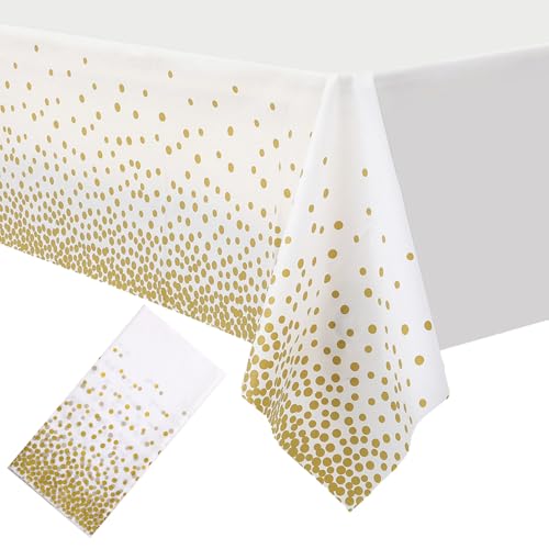 LaresDay Einweg Tischdecken Geburtstagsparty, wasserfeste Tischdecken rechteckig, Gold - Tischtuch für Feste, Hochzeit, Weihnachten (137 x 274 cm) (Weiß) von LaresDay