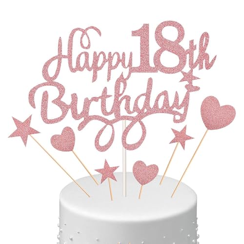 Larfraecy 18.Geburtstag Tortenaufleger für Jungen und Mädchen 18 Geburtstag Deko Gold-Glitzer Kuchen Deko Geburtstag Happy 18th Birthday Tortenaufleger Party Tortendekoration (Rose Gold) von Larfraecy