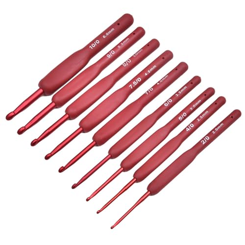 Larfraecy 9 Stück Häkelnadeln 9-teilig Häkelnadel Set Häkelnadel Stricknadel für Anfänger und Häkelliebhaber Aluminum Häkelset mit Ergonomischen Griff 9 Größen 2.0mm-6.0mm (Rosa) von Larfraecy