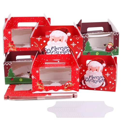 Weihnachten Cupcake-Boxen 15 Stück Weihnachtskuchenschachteln mit Fenster Xmas Party Papier behandeln Süßigkeiten Boxen mit Handle für Weihnachten Baby Dusche (size 2) von Larfraecy