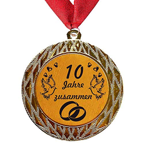 Larius Group Medaille Orden 10 Jahre zusammen Hochzeit Hochzeitsgeschenk Geschenk Auszeichnung Ehrenorden Wunschtext (mit Halsband) von Larius Group