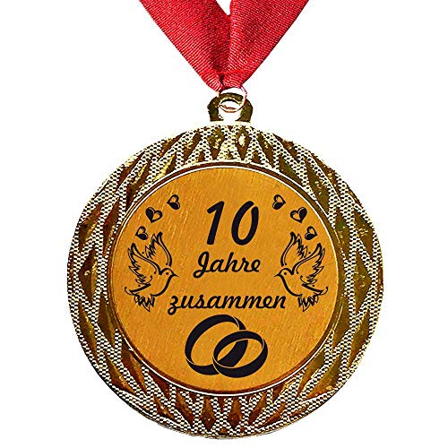 Larius Group Medaille Orden 10 Jahre zusammen Hochzeit Hochzeitsgeschenk Geschenk Auszeichnung Ehrenorden Wunschtext (mit Halsband) von Larius