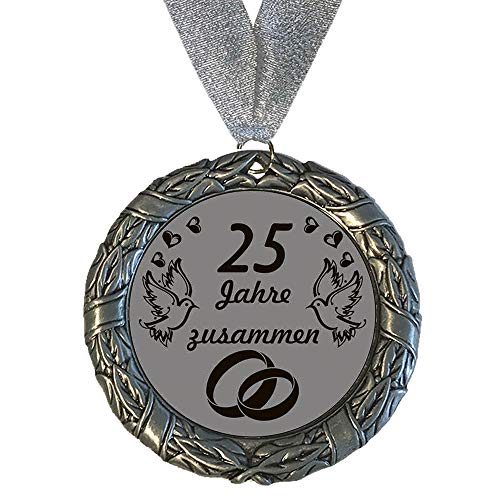 Larius Group Medaille Orden 25 Jahre zusammen BZW Wunschtext Silberhochzeit Jubilar Namenstag (mit Halsband) von Larius