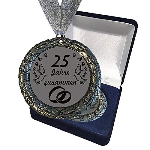 Larius Group Medaille Orden 25 Jahre zusammen BZW Wunschtext Silberhochzeit Jubilar Namenstag (mit Halsband UND Schachtel) von Larius Group