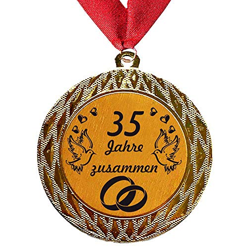 Larius Group Medaille Orden 35 Jahre zusammen Hochzeitzeit Hochzeitzeitsgeschenk Geschenk Auszeichnung Ehrenorden Wunschtext (mit Halsband) von Larius Group