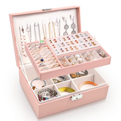 Larkumio Schmuckkästchen Mädchen Damen Groß, Schmuckaufbewahrung Schmuckkasten Sperren Schmuckschatulle, PU Leder Schmuckkiste 2 Schicht Jewelry Box Schmuckbox für Halsketten Ohrring Ring, Rosa Larkumio Schmuckkästchen Mädchen Damen Groß, Schmuckaufbewahrung Schmuckkasten Sperren Schmuckschatulle, PU Leder Schmuckkiste 2 Schicht Jewelry Box Schmuckbox für Halsketten Ohrring Ring, Rosa von Larkumio