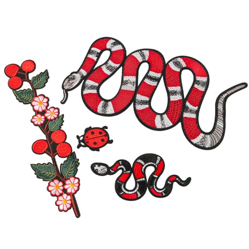 Laroal 4 Stück Bügelflicken für Kleidung, Schlangen-Marienkäfer-Applikation, zum Aufnähen für Kleidung, DIY-Stickerei, Blumen-Applikationen, Schlangen-Patch für Jacken, Hüte, Rucksäcke, Jeans Laroal 4 Stück Bügelflicken für Kleidung, Schlangen-Marienkäfer-Applikation, zum Aufnähen für Kleidung, DIY-Stickerei, Blumen-Applikationen, Schlangen-Patch für Jacken, Hüte, Rucksäcke, Jeans von Laroal