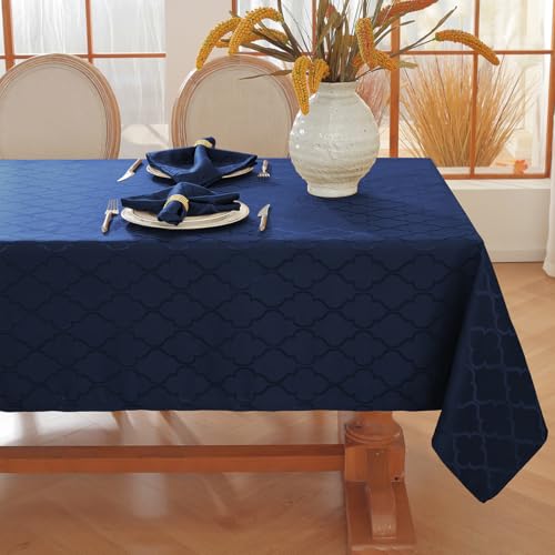 Larponder Tischdecke, rechteckig, Jacquard-Polyester, waschbar und auslaufsicher, Tischdecke für Küche, Esszimmer, Party, Picknick (rechteckig, 152,4 x 213,4 cm, Marineblau) von Larponder