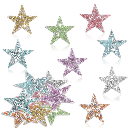 16 x Stern-Flicken zum Aufbügeln, glitzernde Stern-Aufnäher, 5,9 cm Pailletten-Patch, 8 Farben, Strass-Applikationen für Kleidung, Jacken, Jeans, Hosen, Kleid, Tasche, Rucksack und Hut-Dekorationen von Larrel