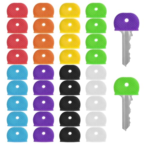 40 farbige Schlüsselabdeckungen, Schlüsselabdeckungen, Kappen aus Gummi, langlebige Schlüsselaufsätze für Standard-Flachhausschlüssel (8 Farben, 1 Stil) von Larrel