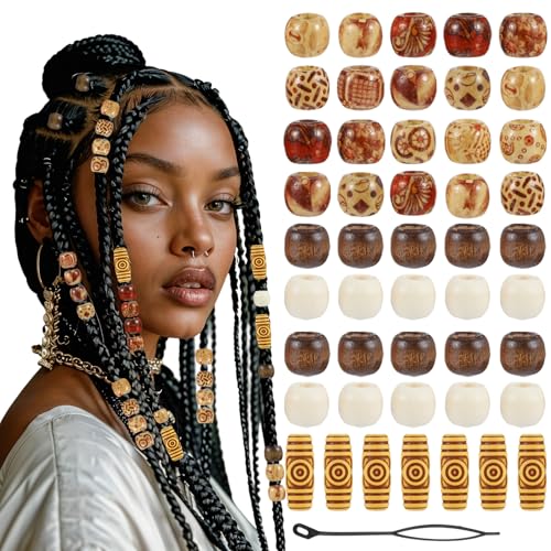 60 Stück Haarperlen, bemalte Holzperlen, Vintage-Stil, Dreadlock, große Perlen, Haarschmuck, Haarschmuck, Haarschmuck, Manschetten, Dreadlock-Zubehör für Kinder, Damen, Herren, Basteln, Armbänder 60 Stück Haarperlen, bemalte Holzperlen, Vintage-Stil, Dreadlock, große Perlen, Haarschmuck, Haarschmuck, Haarschmuck, Manschetten, Dreadlock-Zubehör für Kinder, Damen, Herren, Basteln, Armbänder von Larrel