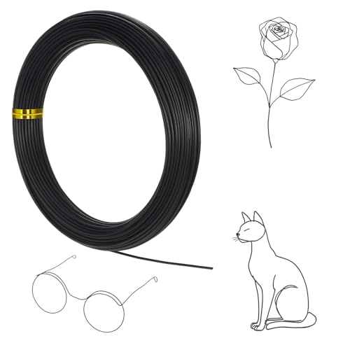 Basteldraht, biegbar, massiv, flexibel, Schmuckdraht, Metall-Aluminiumdrähte für Schmuckherstellung, Perlen, Modellieren, Bonsai, Training, Basteln (1 mm x 30 m, Schwarz) von Larrel