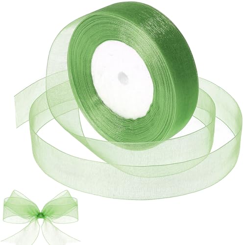 Durchsichtiges Band, grasgrünes Tüllband, dünnes Chiffonband, Drahtbänder für Geschenkverpackungen, Basteln, Blumenstrauß, Osterkränze, Schleifen, Hochzeitseinladung, 45,7 m von Larrel