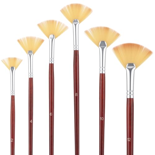 Fächerpinsel, Fächerpinsel zum Malen, Acryl-Pinsel-Set, professionelle Pinsel mit Nylonhaar, langer Holzgriff für Acryl, Aquarell, Öl, Felsen, Gouache, Malerei, 6 Stück von Larrel