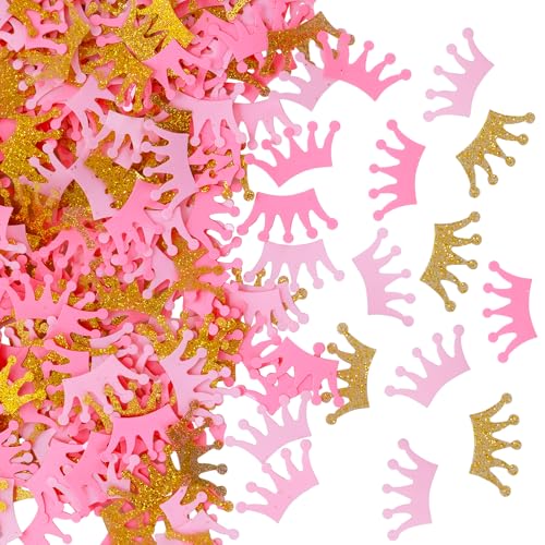 Kronen-Konfetti, Glitzerkrone, Dekoration, Tisch-Konfetti, Prinzessinnen-Party, Tafelaufsätze für Geburtstagsparty, Tisch, Babyparty, Dekorationen (Gold, Hellrosa, Rosa), 300 Stück von Larrel