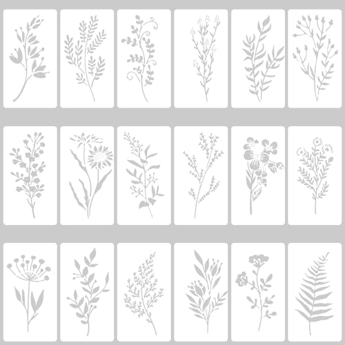 Larrel 18 Stück Blumen Schablone, 15 x 7,5 cm Wiederverwendbar Schablonen zum Malen Weiße Wildblumen Blatt Malschablonen aus Kunststoff für DIY-Scrapbooking, Holzboden, Holzmöbel, Wanddekoration Larrel 18 Stück Blumen Schablone, 15 x 7,5 cm Wiederverwendbar Schablonen zum Malen Weiße Wildblumen Blatt Malschablonen aus Kunststoff für DIY-Scrapbooking, Holzboden, Holzmöbel, Wanddekoration von Larrel