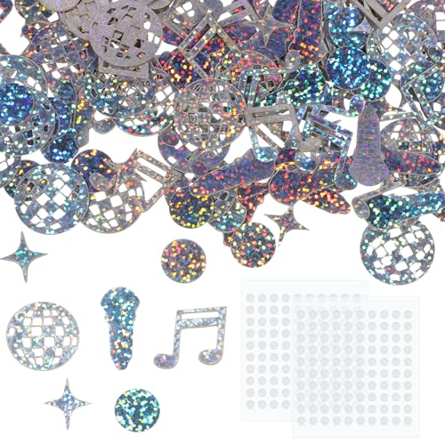 Larrel 200 Stück Disco Konfetti, Glitzer Tischkonfetti Discokugel Deko Konfetti mit 5 mm Kleber Discokugel Musiknote Mikrofon Stern KonfettiDisco Party Dekorationen für Geburtstage, Hochzeiten, Bälle von Larrel
