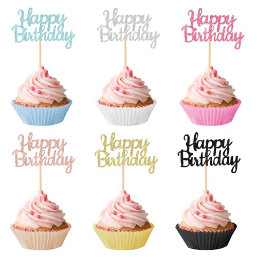 Larrel 24 Stück Happy Birthday Cupcake Toppers, 6 Farbe Glitzernd Kuchendekorationen Happy Birthday Tortendeko Muffin Deko Cupcake Topper Stäbchen zum Geburtstag für Party Cupcake Dekorationen Larrel 24 Stück Happy Birthday Cupcake Toppers, 6 Farbe Glitzernd Kuchendekorationen Happy Birthday Tortendeko Muffin Deko Cupcake Topper Stäbchen zum Geburtstag für Party Cupcake Dekorationen von Larrel