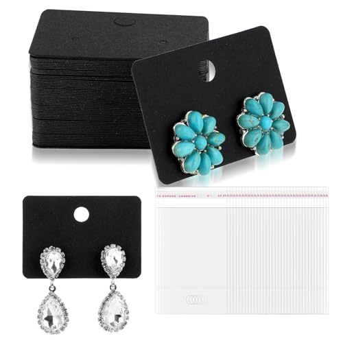 Ohrringkarten, Schmuck-Display-Karten, Ohrring-Karte zum Verkauf von Schmuck, Display mit 100 Ohrringhaltern, 100 transparente Schmuckverpackung für Ohrringe, Halsketten, Schmuckbeutel (schwarz) von Larrel