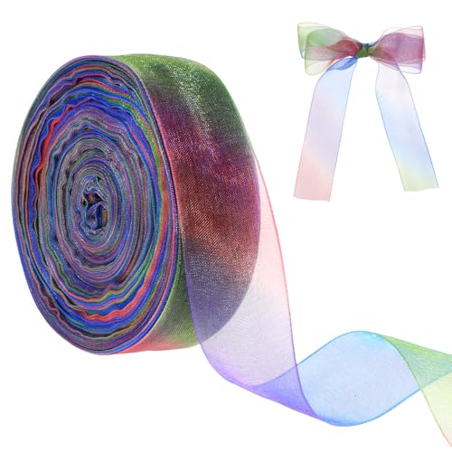 Organzaband, 45,7 m langes Organzaband, Farbverlauf, Chiffon, bunte Bänder, Regenbogen-Satinbänder für Geschenkverpackungen, Dekorationen, Hochzeitsstrauß, Party-Dekoration Organzaband, 45,7 m langes Organzaband, Farbverlauf, Chiffon, bunte Bänder, Regenbogen-Satinbänder für Geschenkverpackungen, Dekorationen, Hochzeitsstrauß, Party-Dekoration von Larrel
