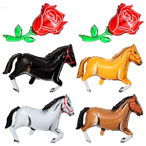 Pferde-Luftballons, 4 Stück, lustige Pferde-Party-Dekorationen, 2 Stück Rosenballons, Pferde, Geburtstagsdekorationen für Western-Cowboy-Party-Dekoration, Zubehör Pferde-Luftballons, 4 Stück, lustige Pferde-Party-Dekorationen, 2 Stück Rosenballons, Pferde, Geburtstagsdekorationen für Western-Cowboy-Party-Dekoration, Zubehör von Larrel