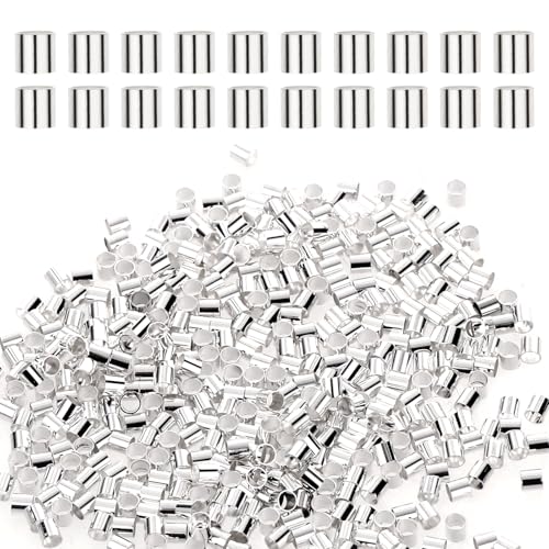 Quetschperlen, 2 mm, Metallperlen, Quetschabdeckungen, Stopper, Crimpschlauch, Zubehör für DIY-Schmuckherstellung, Halskette, Ohrringe, Armband, Ornament, 500 Stück (Silber) von Larrel