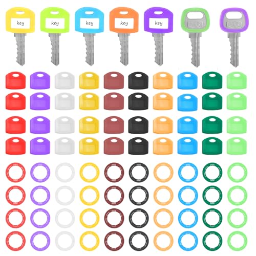 Schlüsselabdeckungen, bunte Schlüssel-Farbkennzeichnungen, tragbare quadratische Ringe, Schlüsselabdeckungen für Hausschlüssel-Organisation (10 Farben, 2 Stile), 80 Stück von Larrel