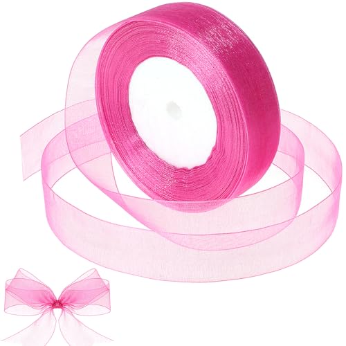 Tüllband, 2,5 cm, 45,7 m, durchscheinendes Organza-Stoff, Chiffon-Bänder, Drahtbänder für Geschenkverpackungen, Muttertag, Blumenstrauß, Geschenke, Basteln, Hot Pink Tüllband, 2,5 cm, 45,7 m, durchscheinendes Organza-Stoff, Chiffon-Bänder, Drahtbänder für Geschenkverpackungen, Muttertag, Blumenstrauß, Geschenke, Basteln, Hot Pink von Larrel