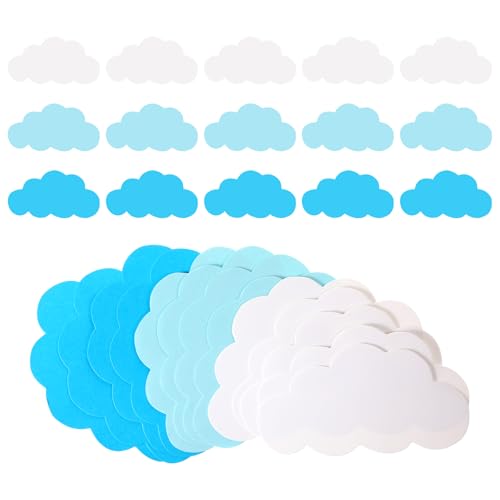 Wolkenausschnitte, doppelseitige Wolkenformen, Papierausschnitte, Wolken, Wandaufkleber für Schule, Bastelprojekte, Pinnwand, Party, Kindergarten, Wanddekoration, 120 Stück (Blau, Weiß, Hellblau) von Larrel