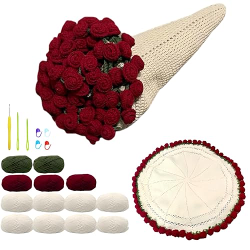 Larsweryar DIY Crochet Rose Bouquet Blanket Making Kit Handmade Material Pack Rose Blanket (Red Rose 80, Creamy White) 【Kein fertiges Produkt, muss handgewebt werden】 von Larsweryar