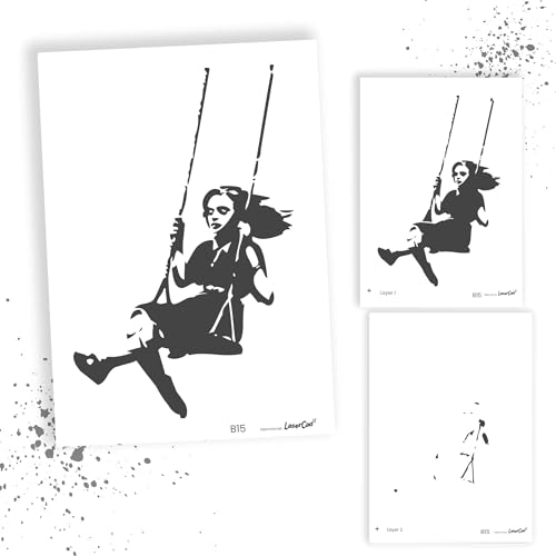 LaserCad Schablonen BANKSY Streetart (B015, Swing Girl (2 layer), DIN A4) Stencil für Graffiti, Airbrush, Kunst, Deko, zum Malen von LaserCad