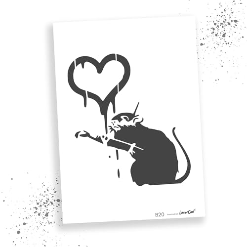 LaserCad Schablonen BANKSY Streetart (B020, Love Rat, DIN A2) Stencil für Graffiti, Airbrush, Kunst, Deko, zum Malen von LaserCad