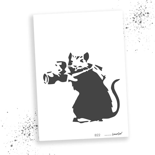 LaserCad Schablonen BANKSY Streetart (B022, Paparazzi Rat, DIN A2) Stencil für Graffiti, Airbrush, Kunst, Deko, zum Malen von LaserCad