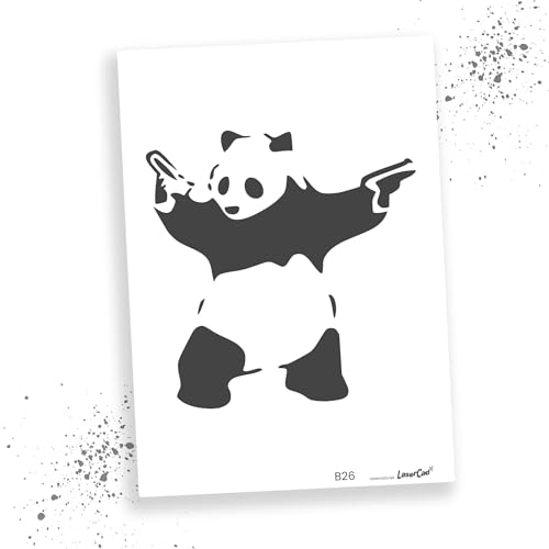 LaserCad Schablonen BANKSY Streetart (B026, Panda, DIN A2) Stencil für Graffiti, Airbrush, Kunst, Deko, zum Malen von LaserCad